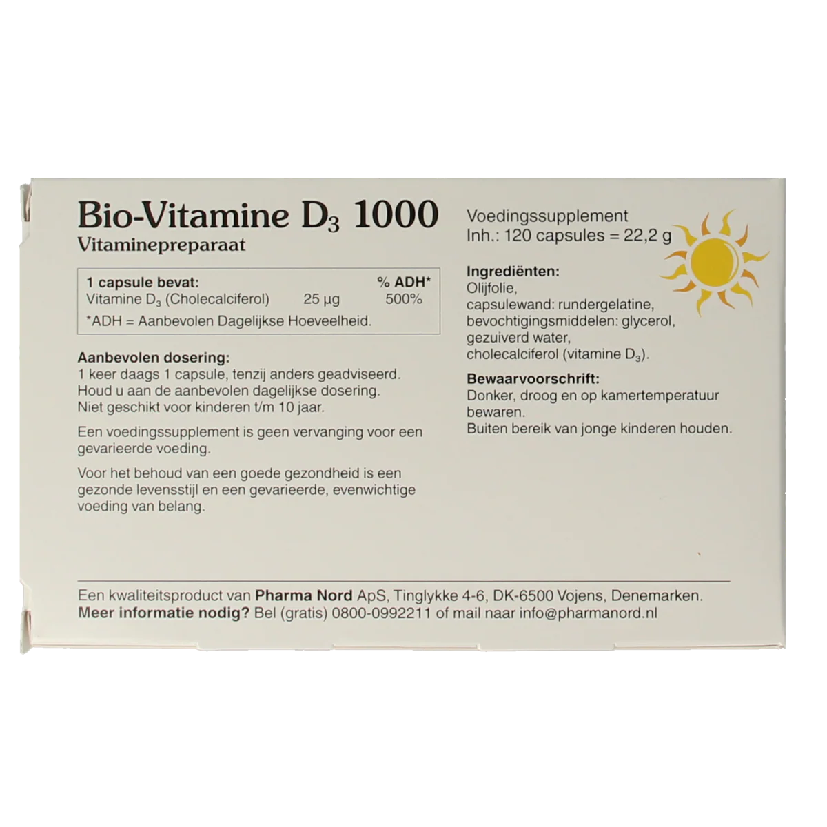 Pharma Nord Bio vitamine D3 25mcg 1000IE 120.00 Capsules