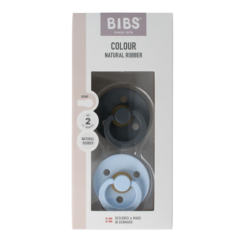 Bibs Fopspeen maat 2 iron / baby blue natural rubber 2 Stuks