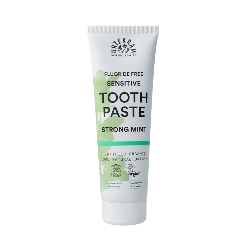 Urtekram Tandpasta sensitive strong mint fluoridevrij 75 Milliliter