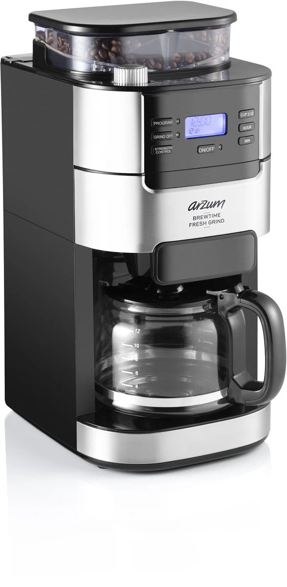 Arzum Brewtime Fresh Grind – Zilver/Zwart – Filterkoffiezetapparaat – Geïntegreerde koffiemolen – 1050W – 1.5 L