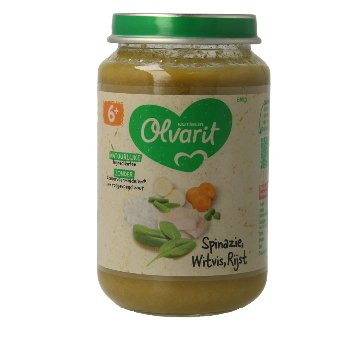 Olvarit Spinazie witvis rijst 6M10 200.00 Gram