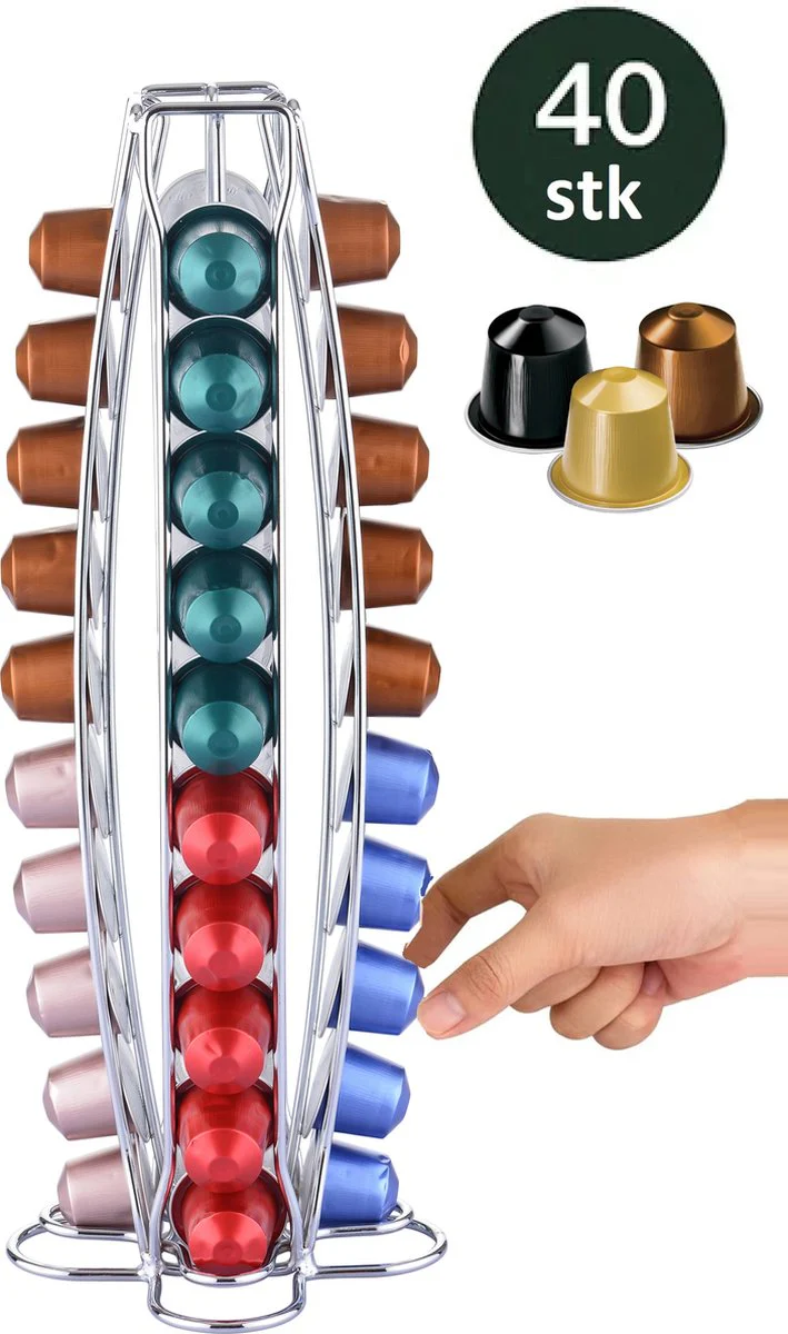 Cheffinger – Nespresso Capsulehouder – 40 Cups – Cuphouder – Koffiecups Houder – Zilver