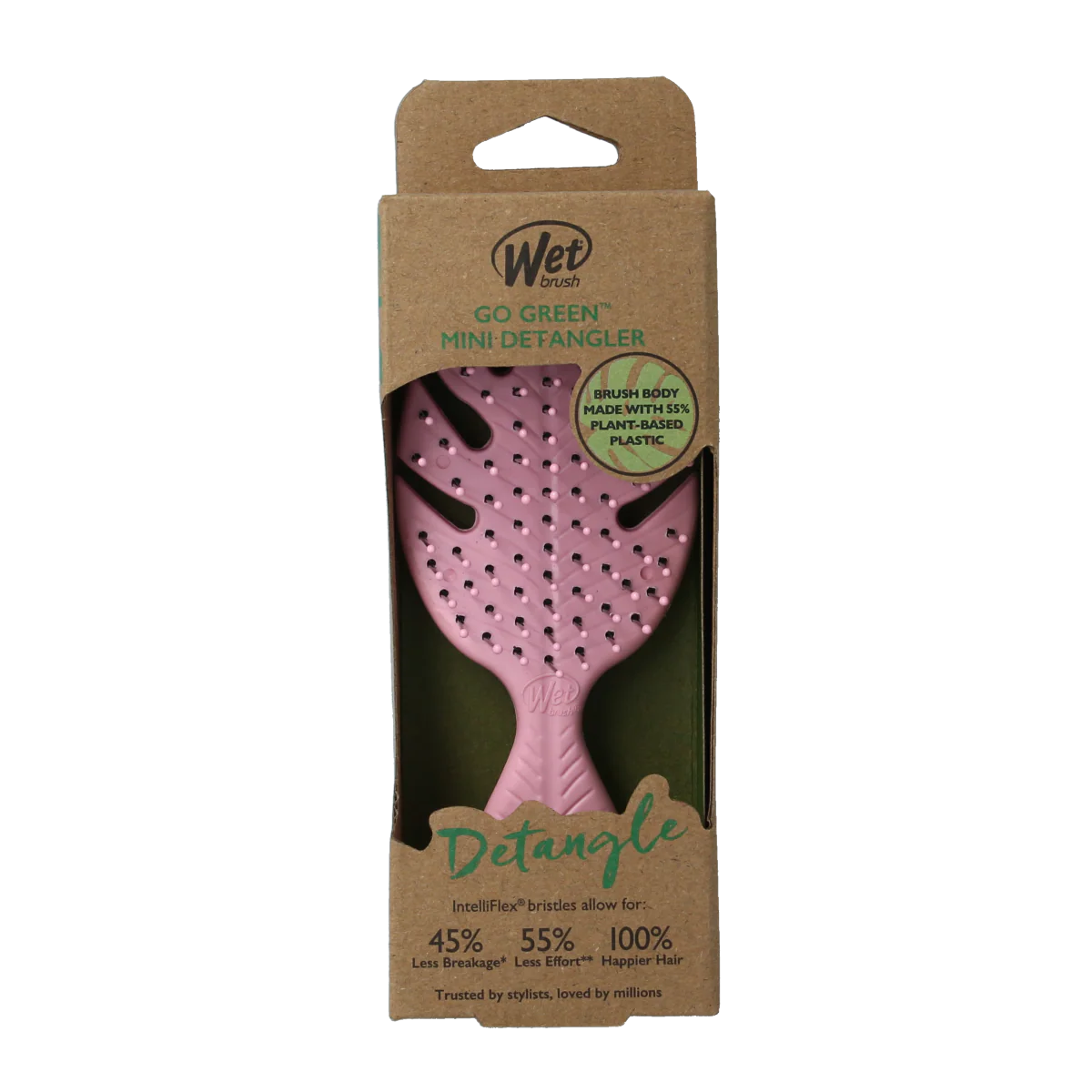 Wet Brush Go green detangler pink mini 1.00 Stuks