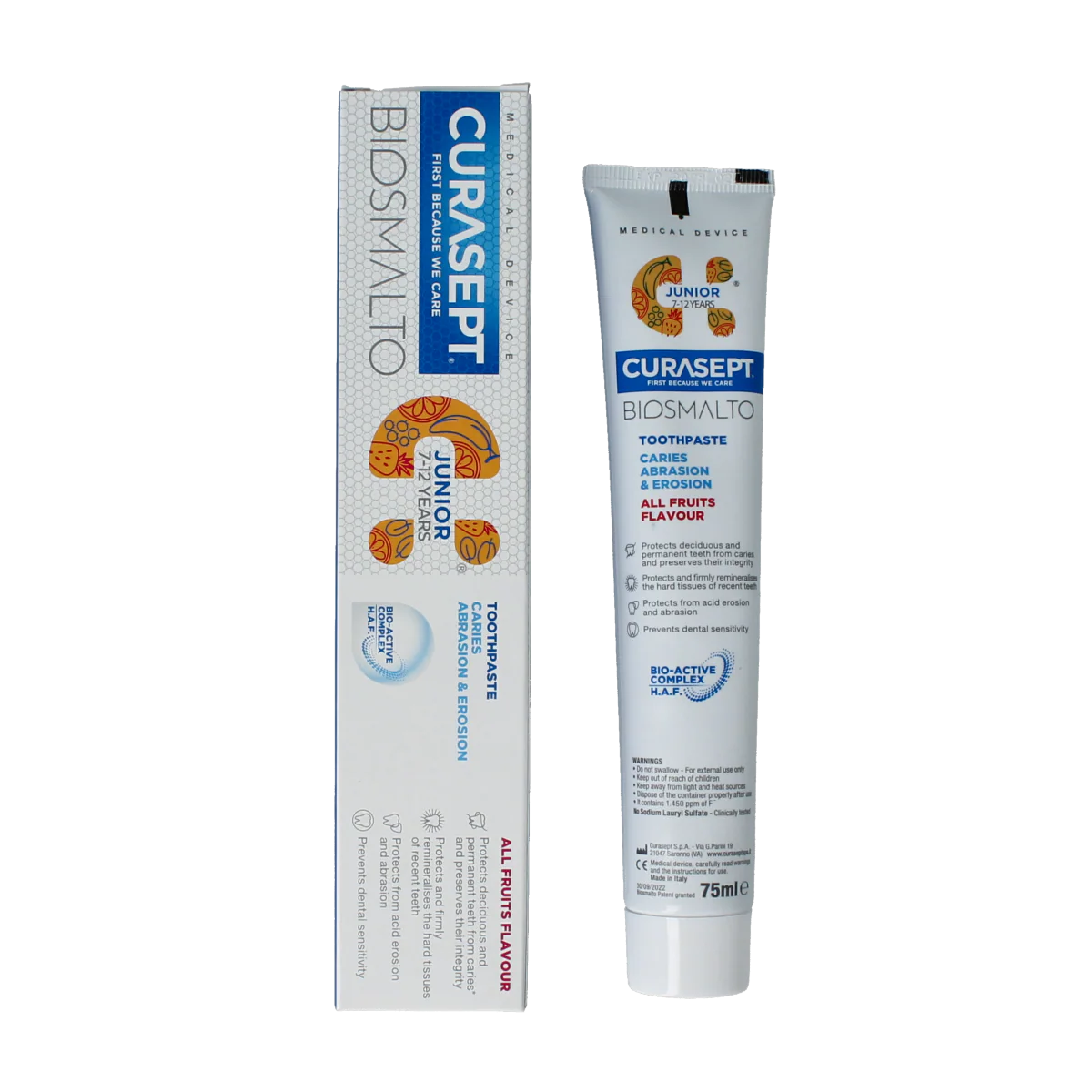 Curasept Biosmalto tandpasta junior caries erosie slijtage 75.00 Milliliter