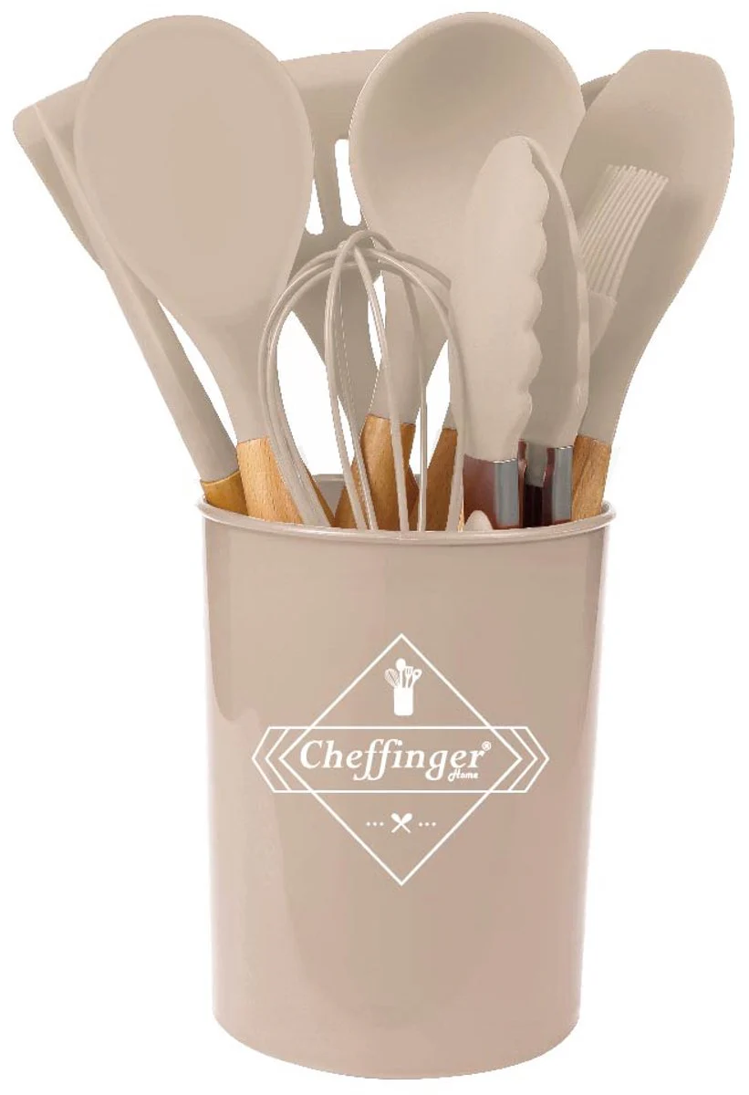 Cheffinger Keukengerei Set met Houder – 12-delig – Oud Roze – Kookgerei Set