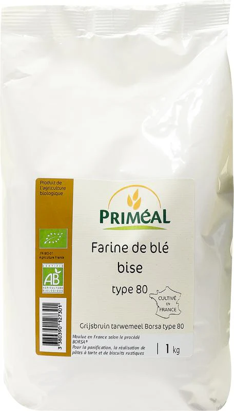 Primeal Grijsbruin tarwemeel borsa 80 bio 1.00 Kilogram