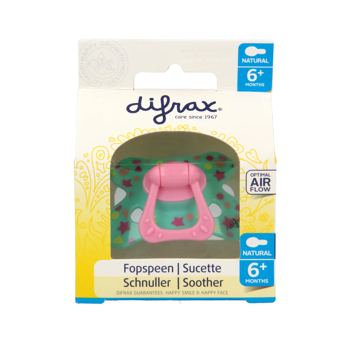 Difrax Fopspeen natural 6+ maanden met ring  1.00 Stuks