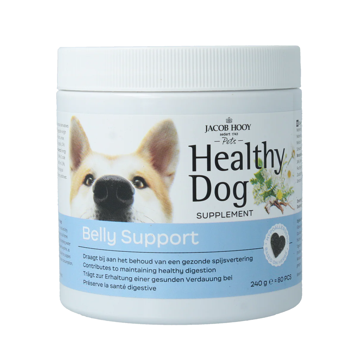 Jacob Hooy Pets Healthy dog belly support 80.00 Stuks