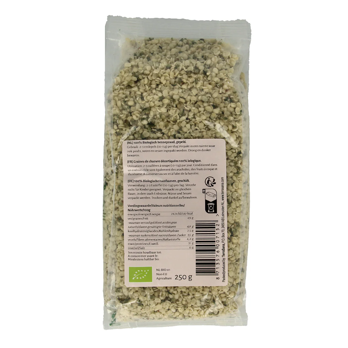 TerraSana RAW Hennepzaad gepeld bio 250.00 Gram
