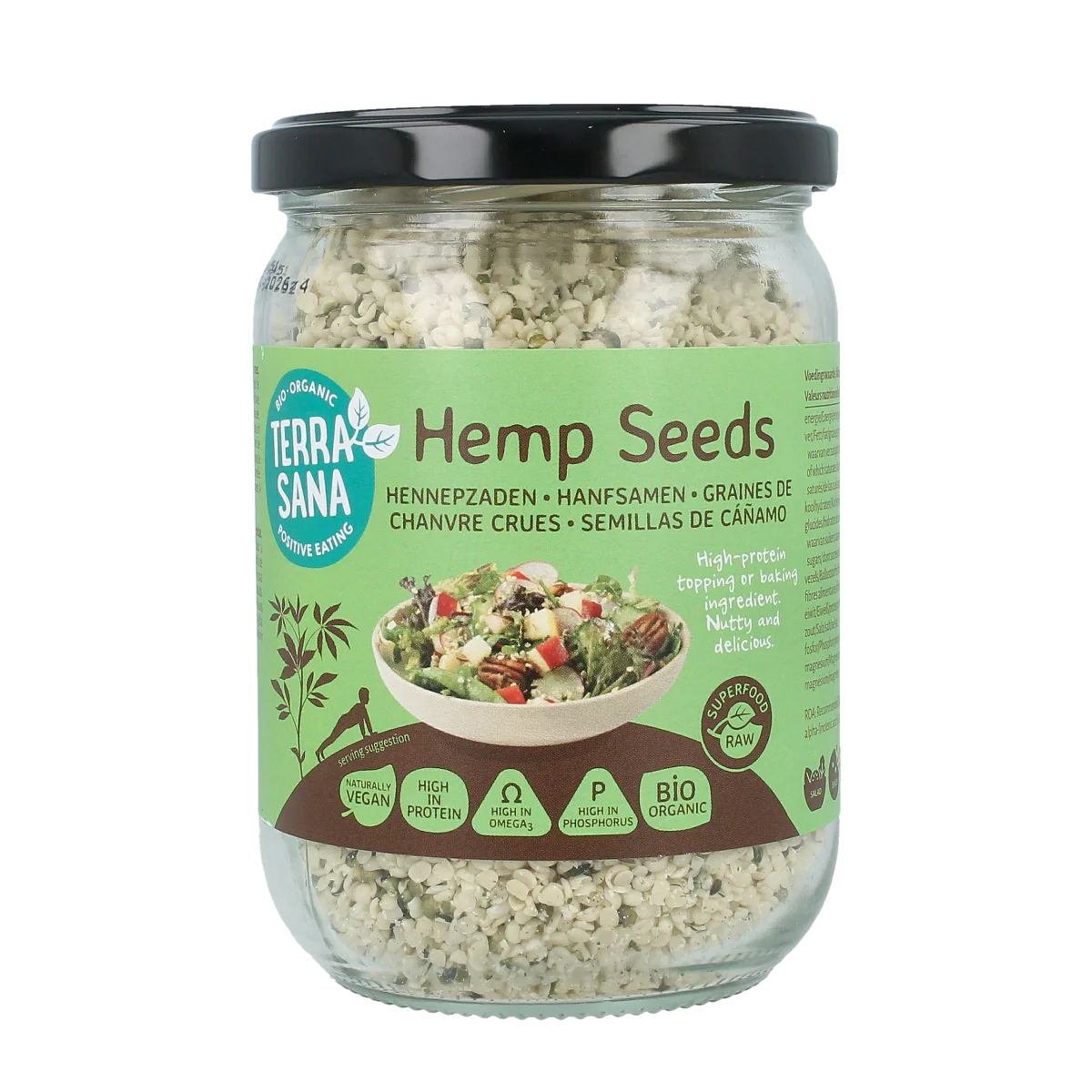 TerraSana RAW Hennepzaad gepeld in glas bio 275.00 Gram