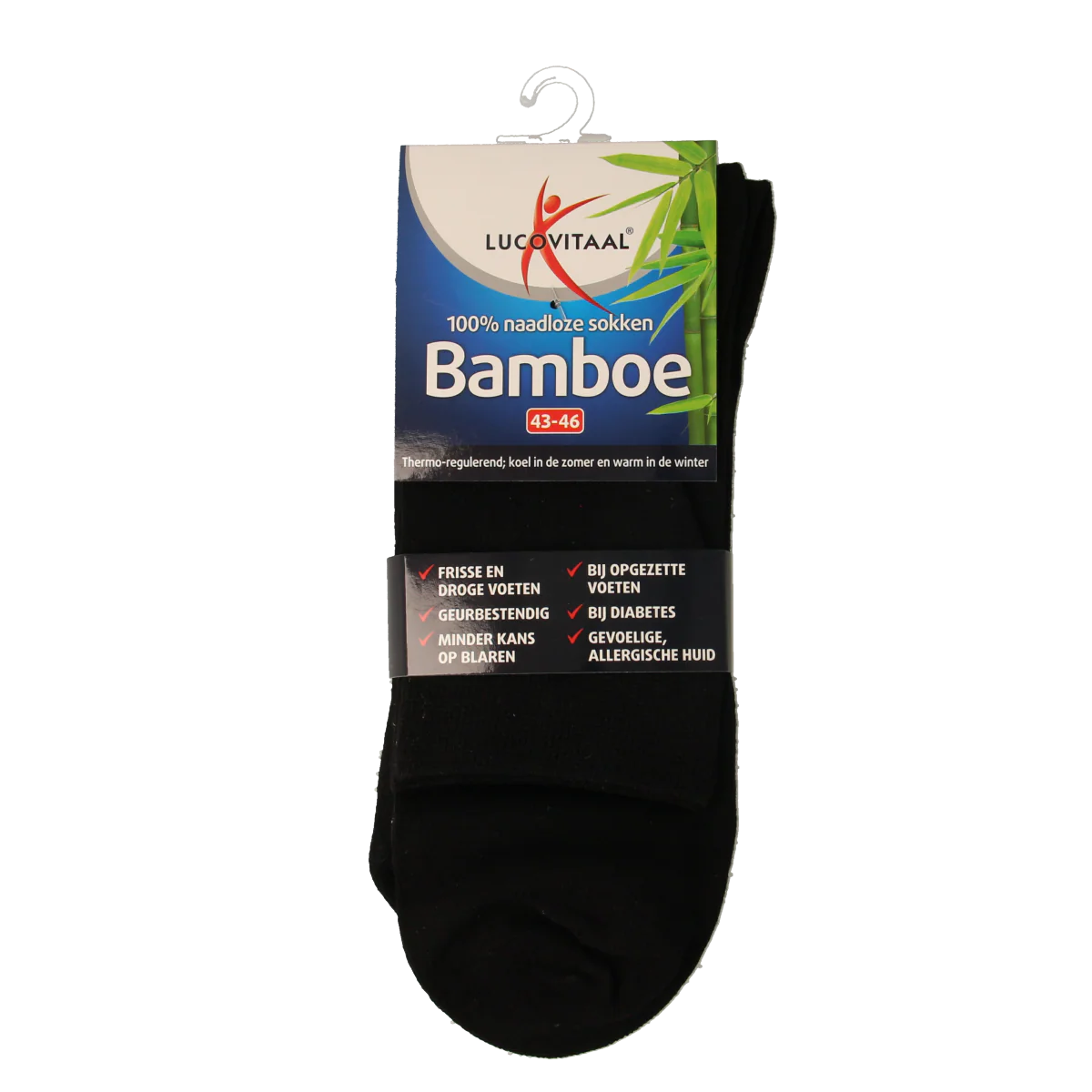 Lucovitaal Bamboe sok lang zwart  maat 43-46 1.00 Paar