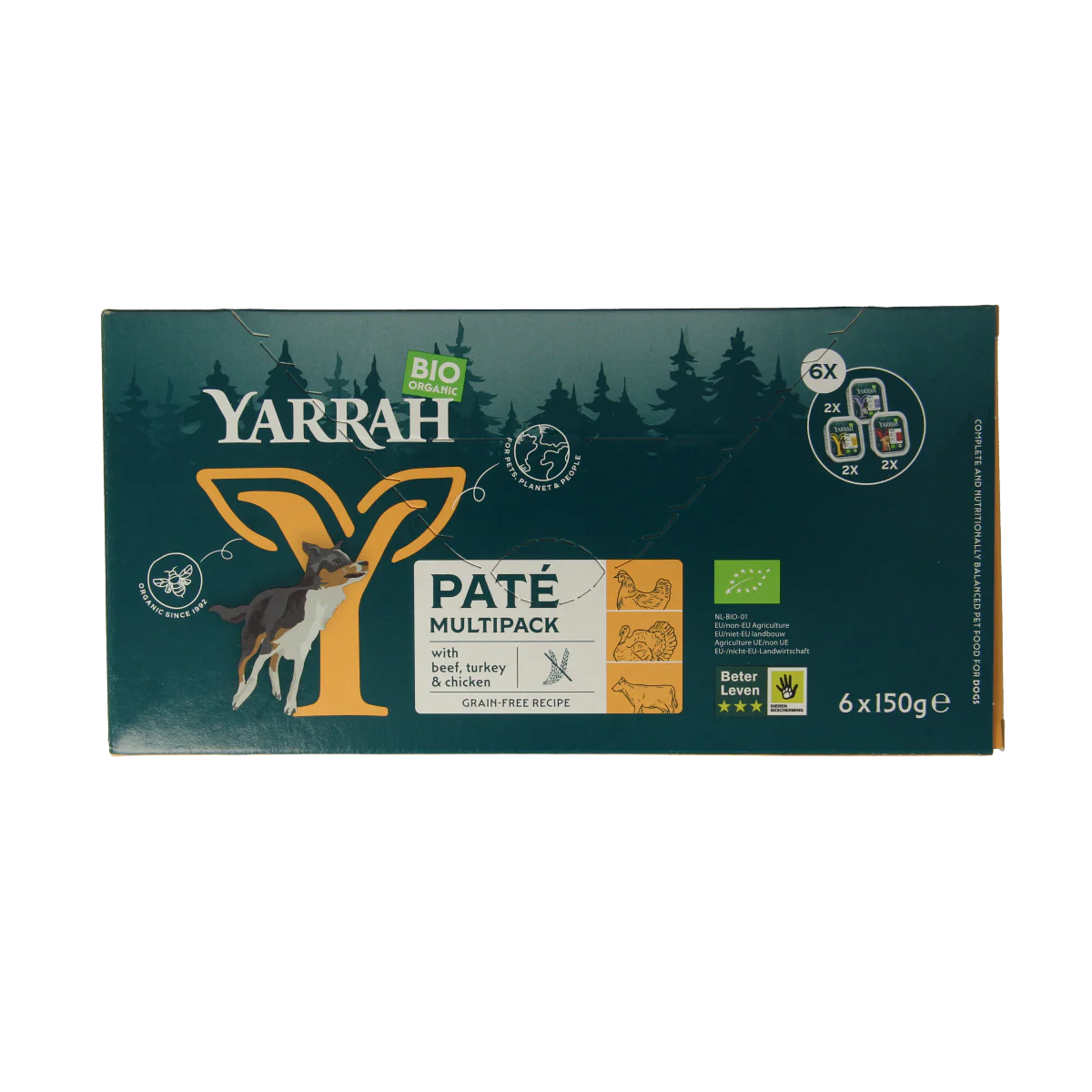 Yarrah Hondenvoer multipack pate kip rund kalkoen bio 150.00 Gram