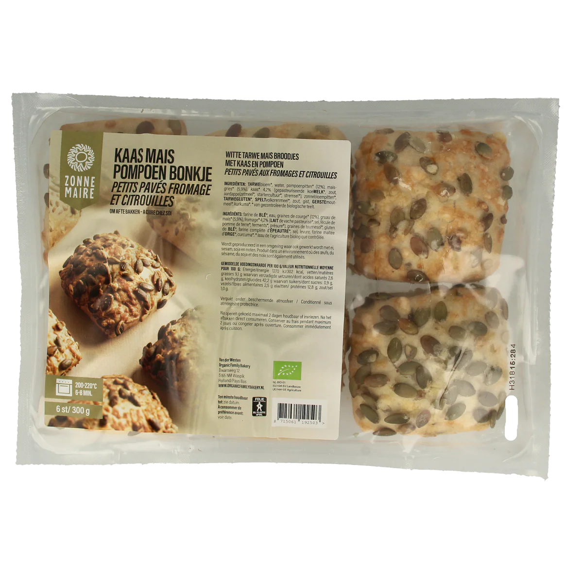 Zonnemaire Kaas mais broodje pompoenpit bio 300.00 Gram