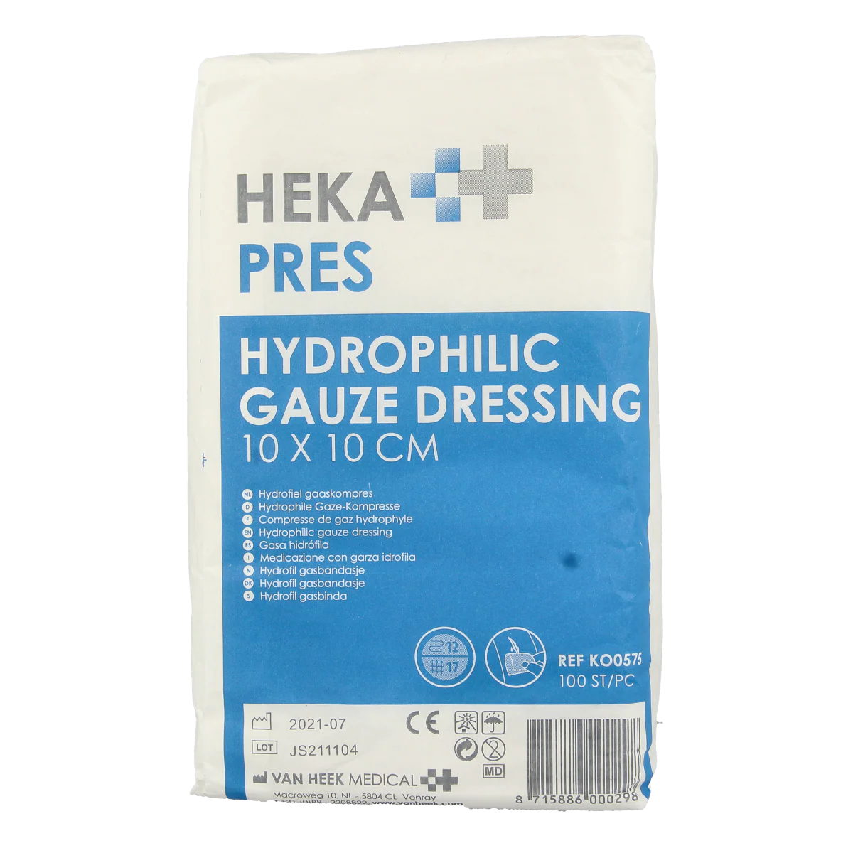 Hekapres Hydrofiele gaaskompres 10 x 10cm 100.00 Stuks