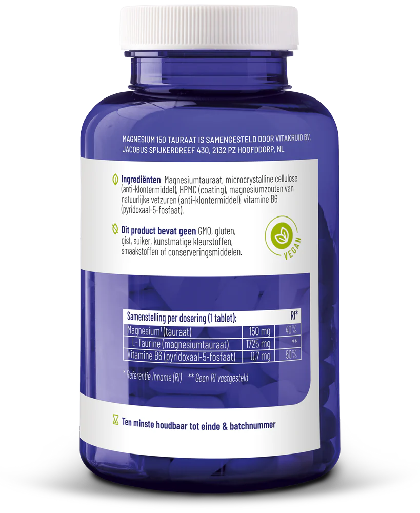 Vitakruid Magnesium 150 Tauraat met vitamine B6 (P-5-P) 90.00 Tabletten
