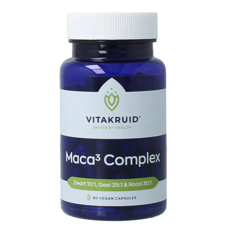 Vitakruid Maca3 complex zwart 10:1, geel 25:1 & rood 30:1 90 Vegetarische capsules