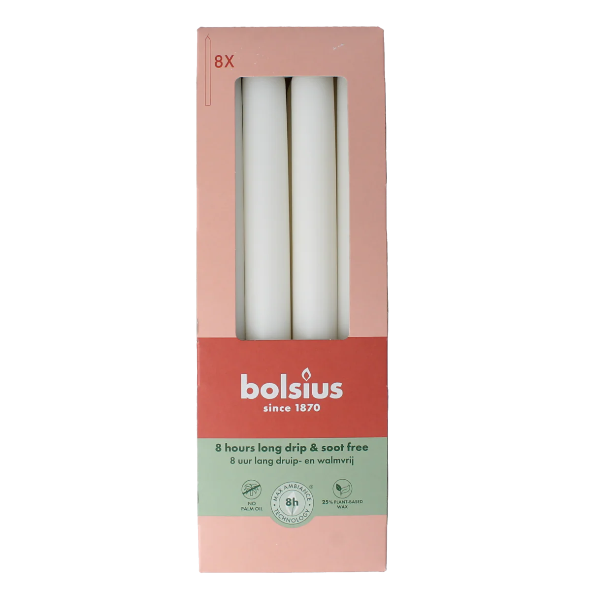 Bolsius Dinerkaarsen 230/20 cloudy white 8.00 Stuks