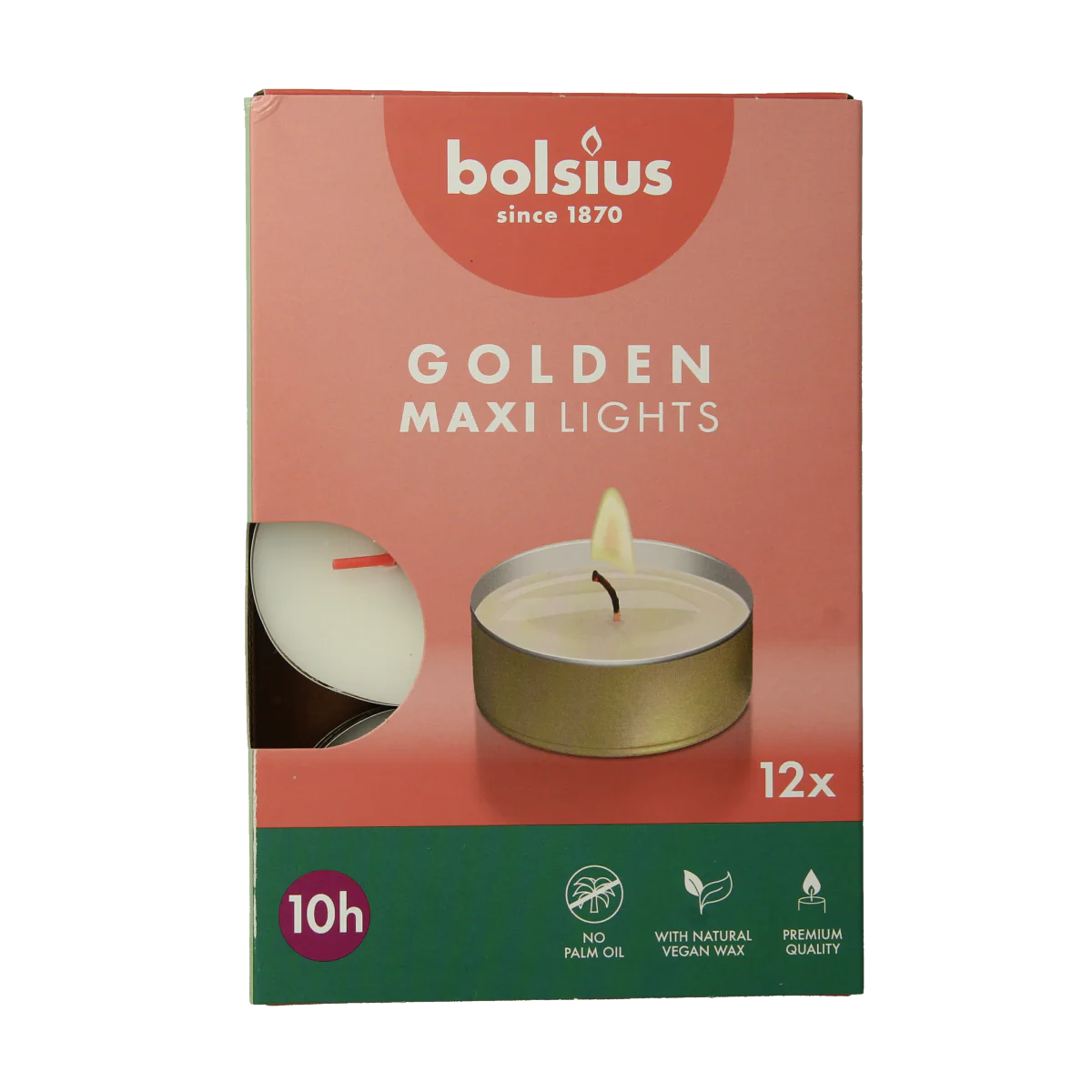 Bolsius Maxi lichten 10uur wit met gouden cup 12.00 Stuks