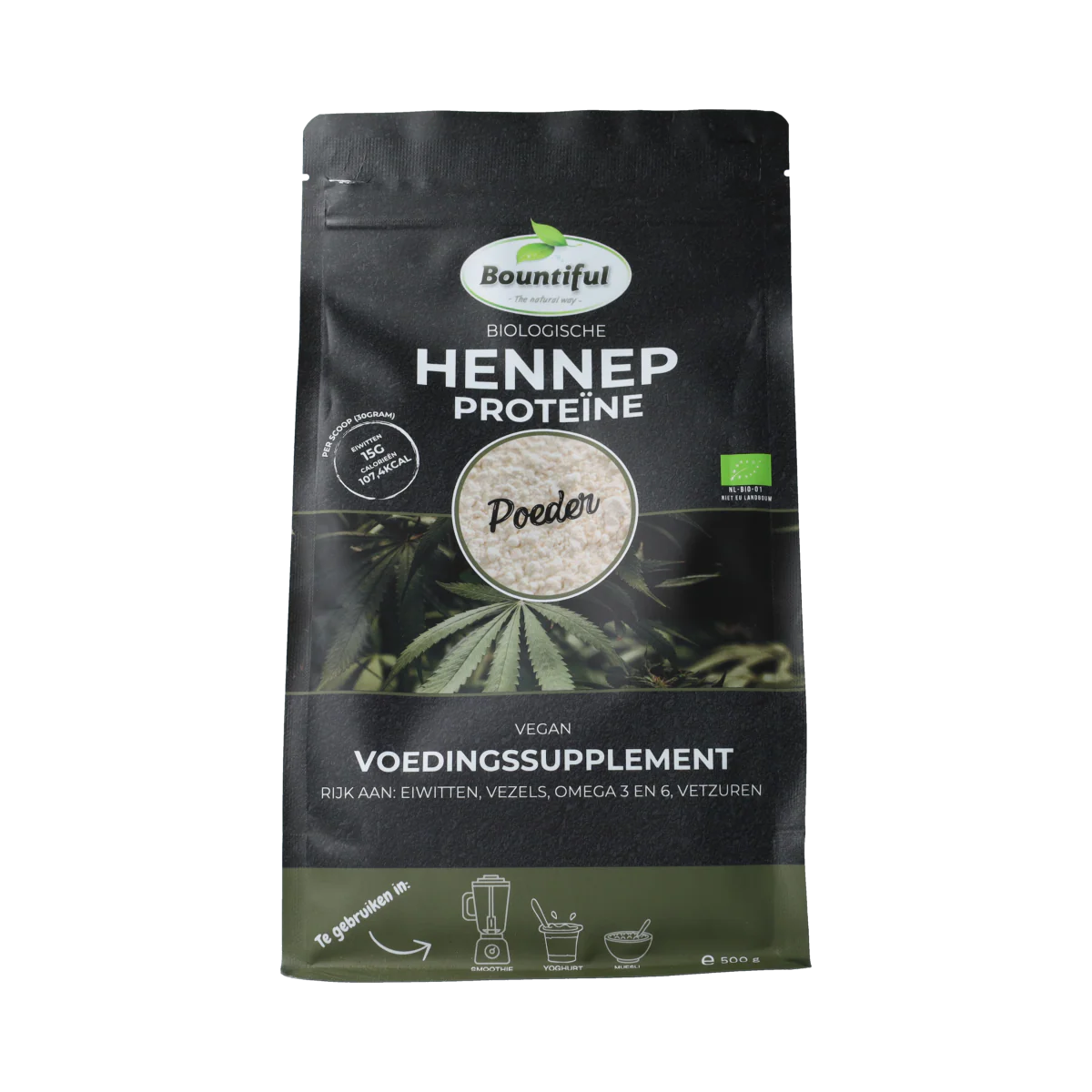 Bountiful Hennep proteine poeder bio 500.00 Gram