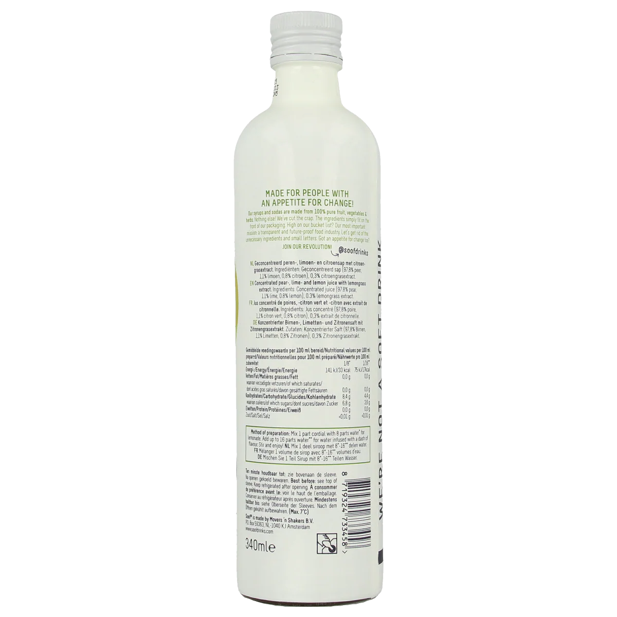 Soof Drinks Siroop citroengras peer limoen 340.00 Milliliter