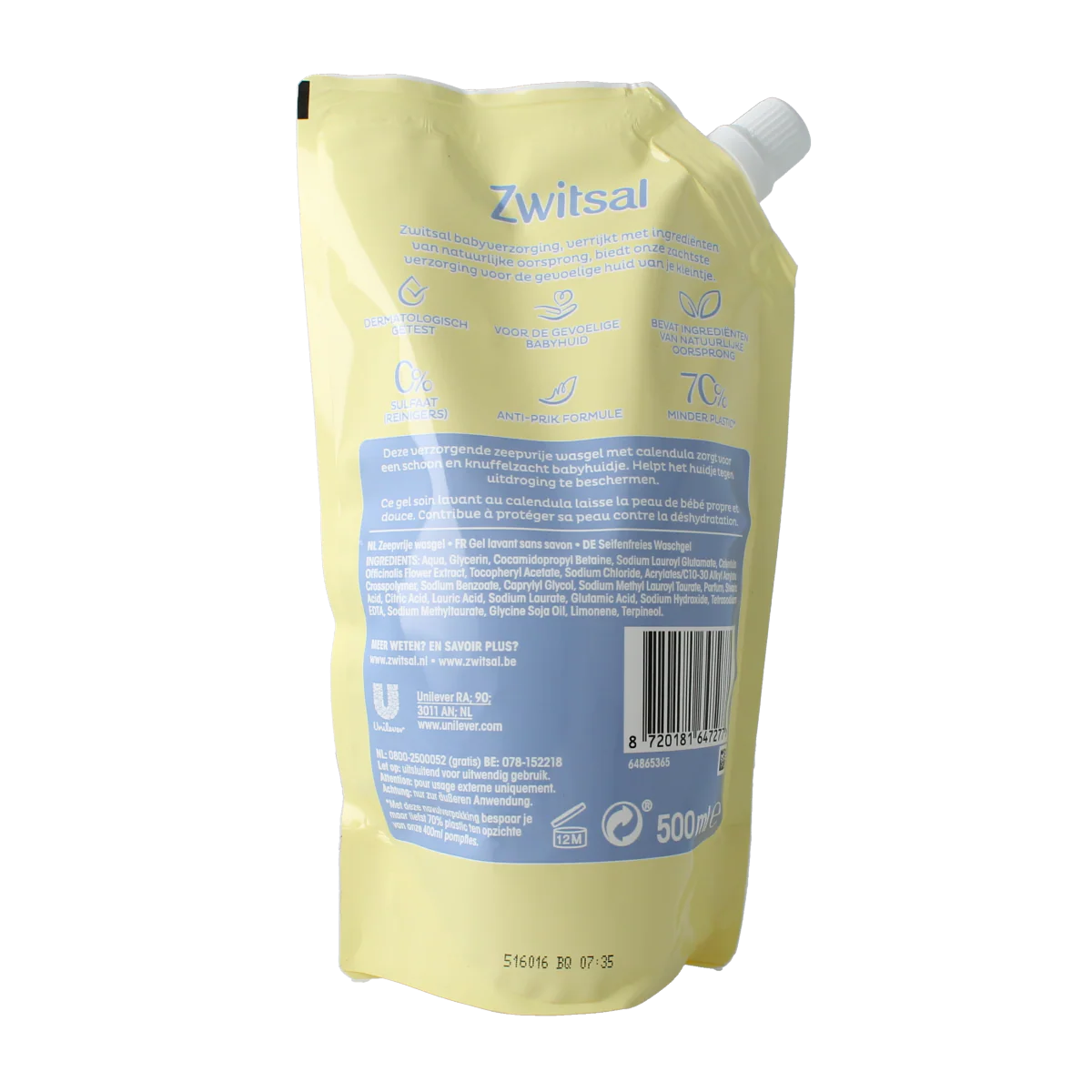 Zwitsal Zeepvrije wasgel navul 500 Milliliter