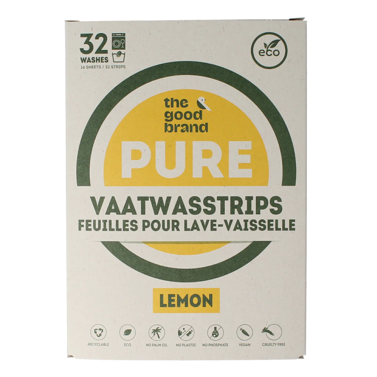 The Good Brand Vaatwasstrips lemon 32.00 Stuks