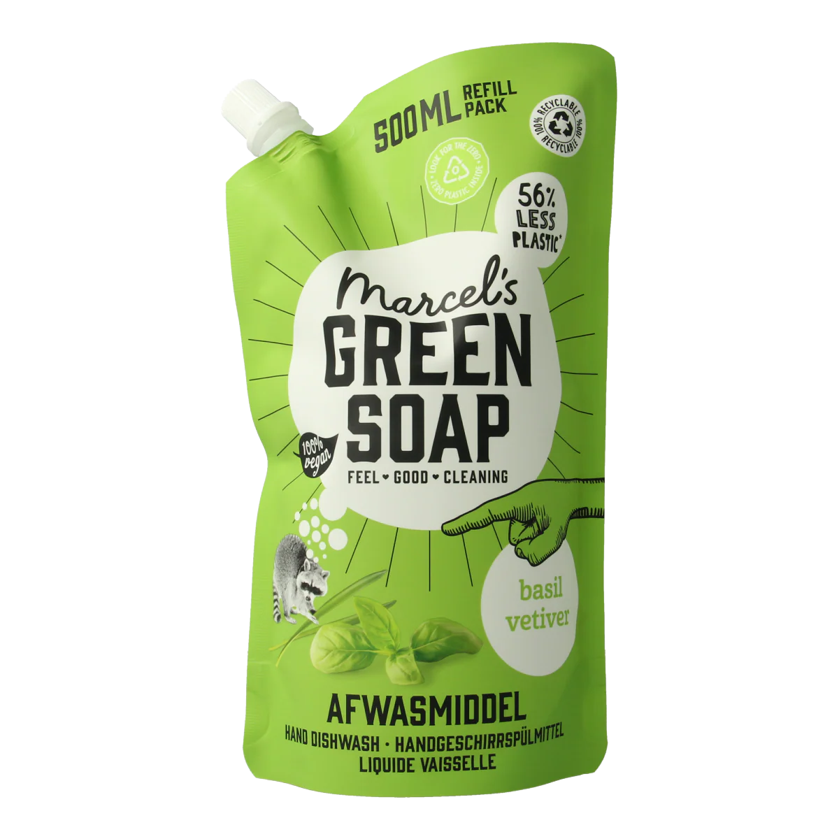 Marcel’s Green Soap Afwasmiddel basilicum & vertivert gras navulling 500.00 Milliliter