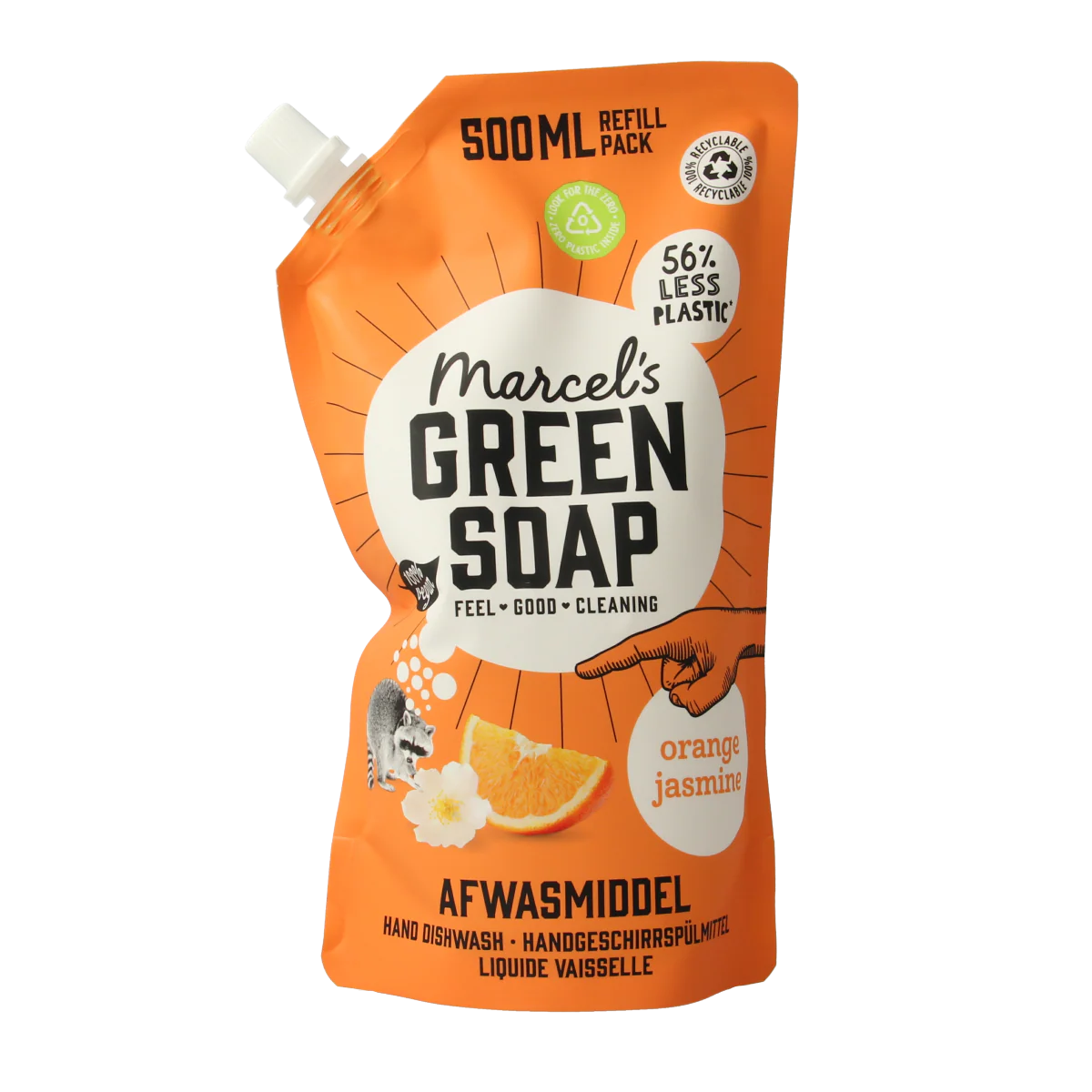 Marcel’s Green Soap Afwasmiddel sinaasappel & jasmijn navulling 500.00 Milliliter
