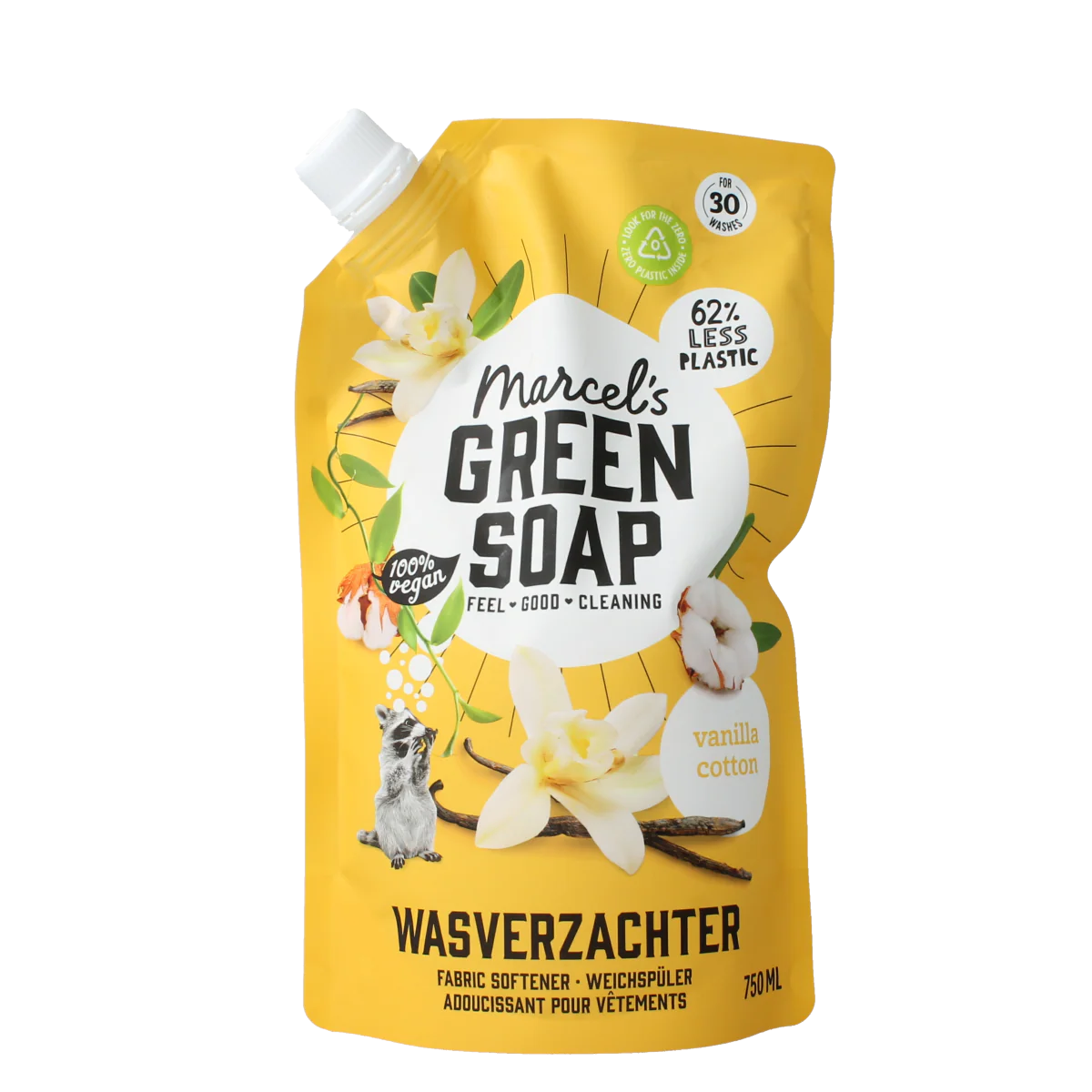 Marcel’s Green Soap Wasverzachter vanille & katoen navulling 750.00 Milliliter