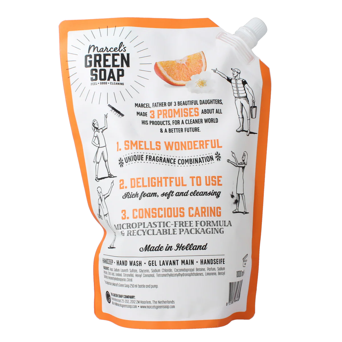 Marcel’s Green Soap Handzeep sinaasappel & jasmijn navulling 1000 Milliliter