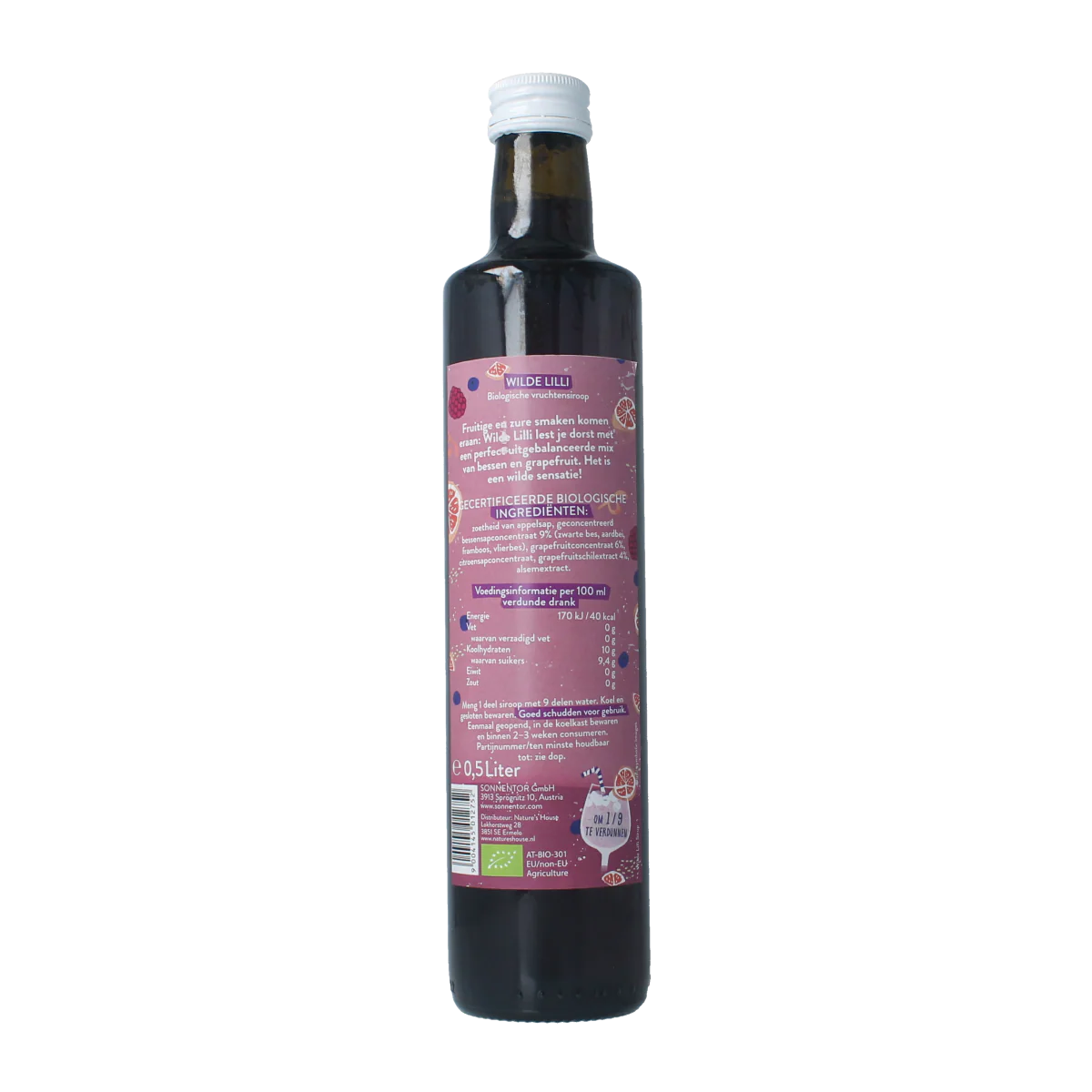 Sonnentor Wilde lilli mocktail siroop alcoholvrij bio 500 Milliliter