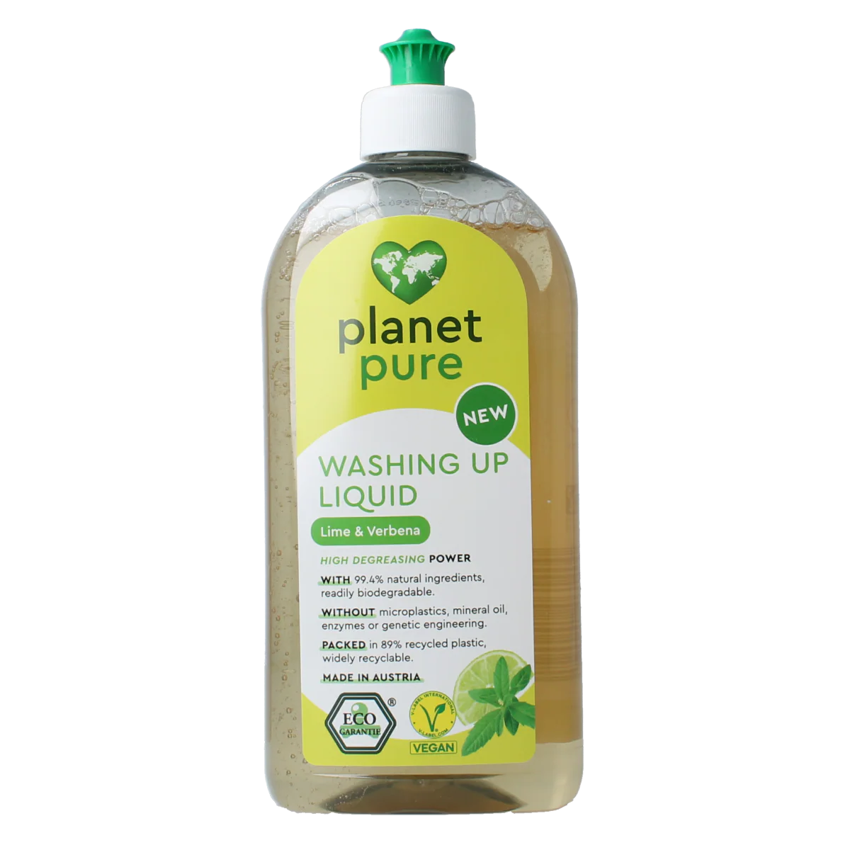 Planet Pure Afwasmiddel lime & verbena 500.00 Milliliter