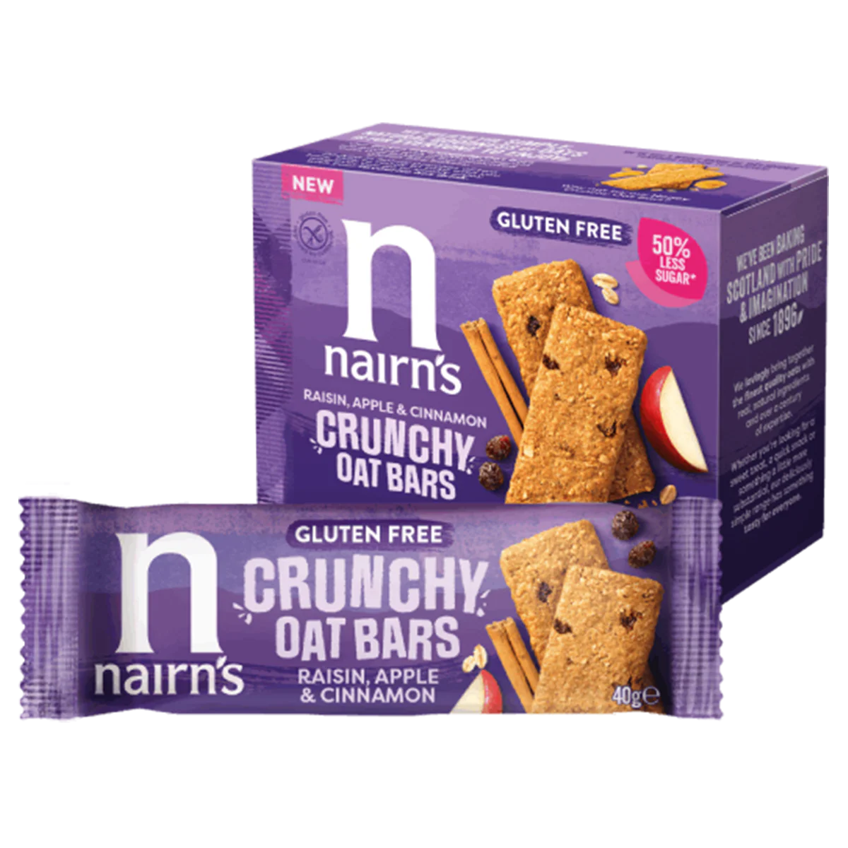 Nairns Crunchy oat bars raisin apple 160.00 Gram