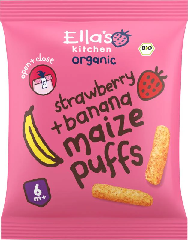 Ella’s Kitchen Maize puffs aardbei/banaan 6+ maanden bio 20.00 Gram