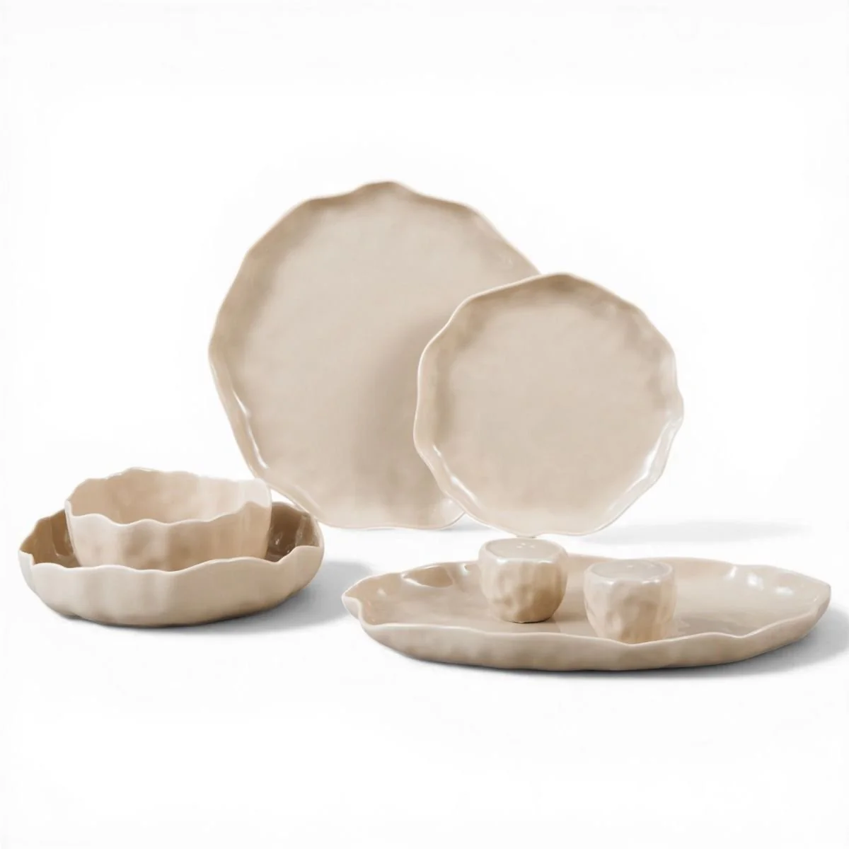 Bricard Angles – Porseleinen Serviesset Set – Dinner Set – 27-delig – 6-Persoons – Taupe – Japandi