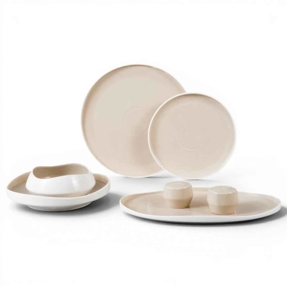 Bricard Blanzy – Porseleinen Serviesset Set – Dinner Set – 27-delig – 6-Persoons – Wit/Taupe