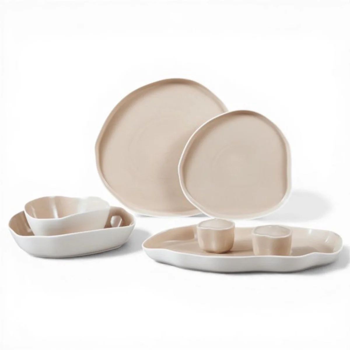 Bricard Bonnes – Porseleinen Serviesset Set – Dinner Set – 27-delig – 6-Persoons – Wit/Taupe – Japandi