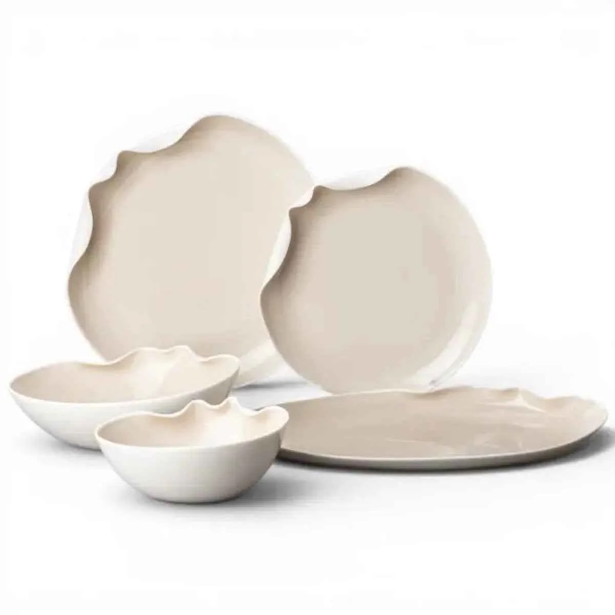 Bricard Miramas – Porseleinen Serviesset Set – Dinner Set – 25-delig – 6-Persoons – Wit/Taupe