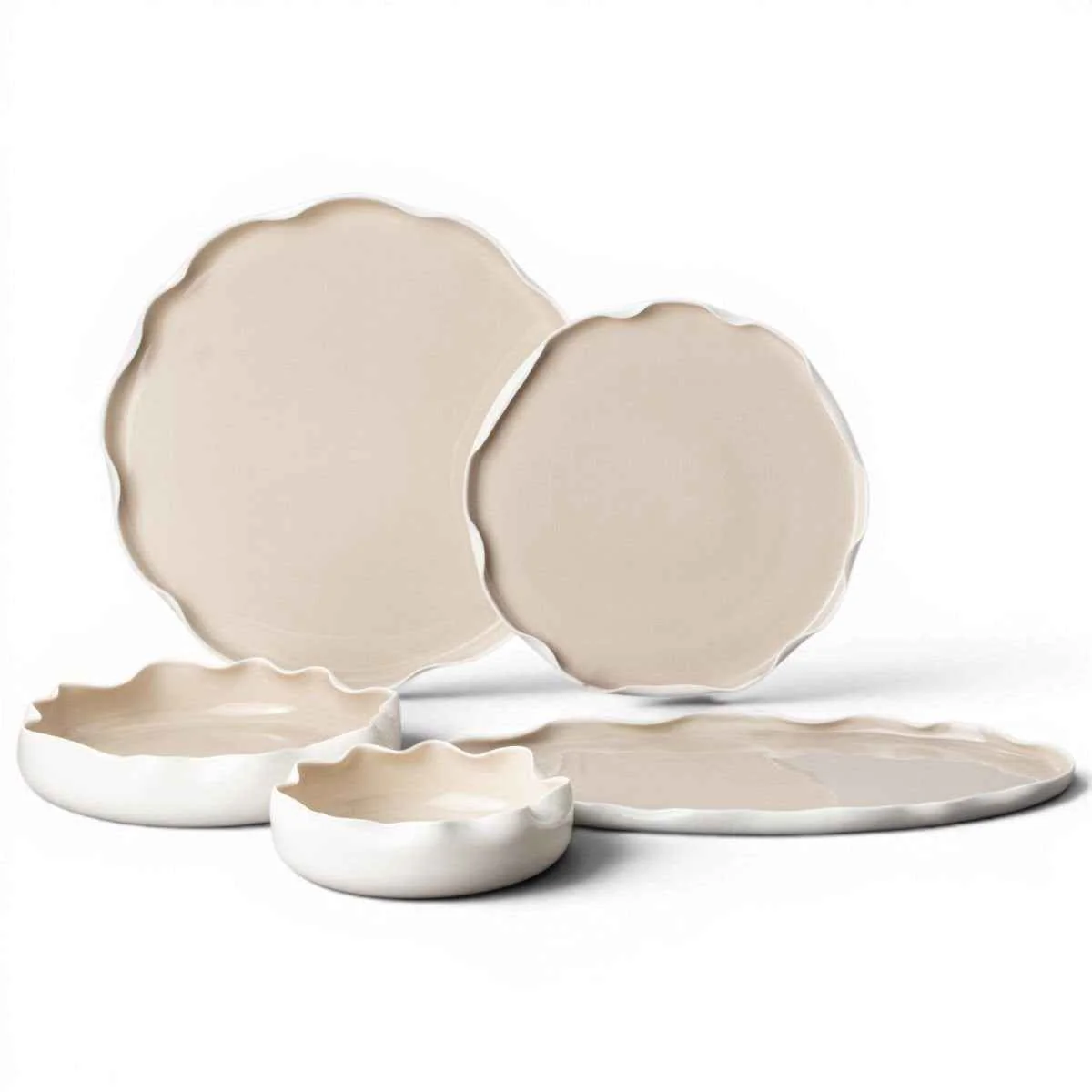 Bricard Nice – Porseleinen Serviesset Set – Dinner Set – 25-delig – 6-Persoons – Wit/Taupe – Japandi