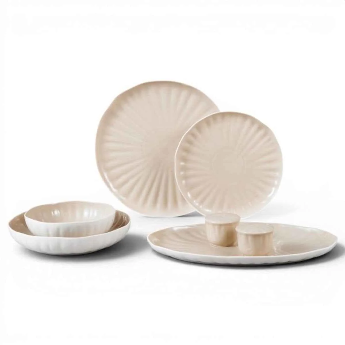 Bricard Remy – Porseleinen Serviesset Set – Dinner Set – 27-delig – 6-Persoons – Wit/Taupe