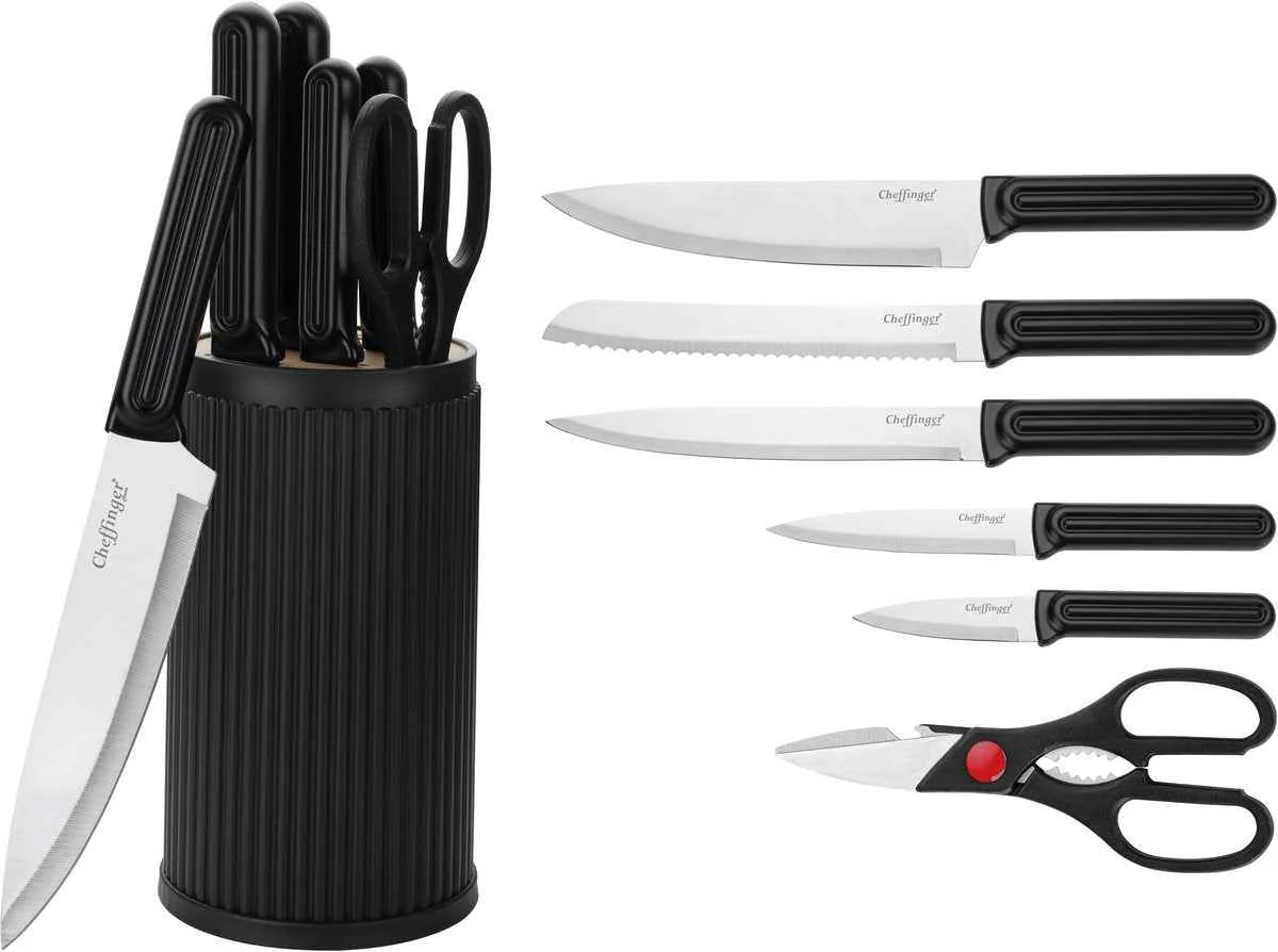 Cheffinger Messenset met Standaard – 7-delig – Zwart