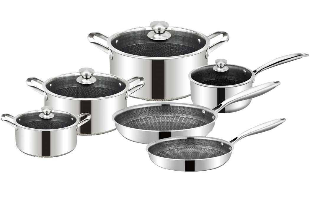 Cheffinger Pannenset – 10-delig – RVS – Honingraat – Inductie
