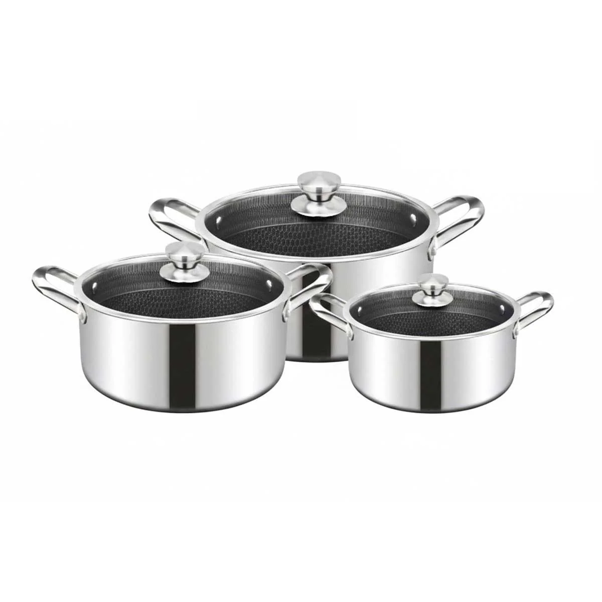 Cheffinger Pannenset met Deksel – 20/24/28cm – RVS – Honingraat – Inductie – Braadpan