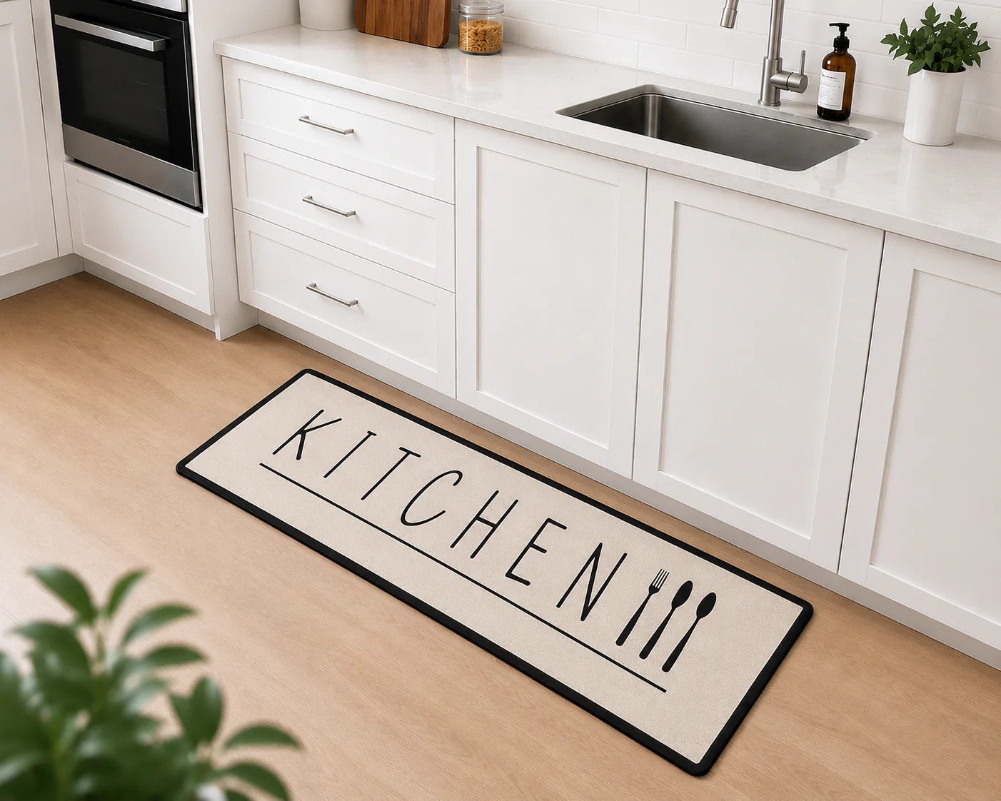 Hauskraft Keukenloper Kitchen – Beige – 80×200 cm – Vloerkleden – Keuken Tapijt – Keukenmat – Loper Tapijt – Loper Vloerkleed