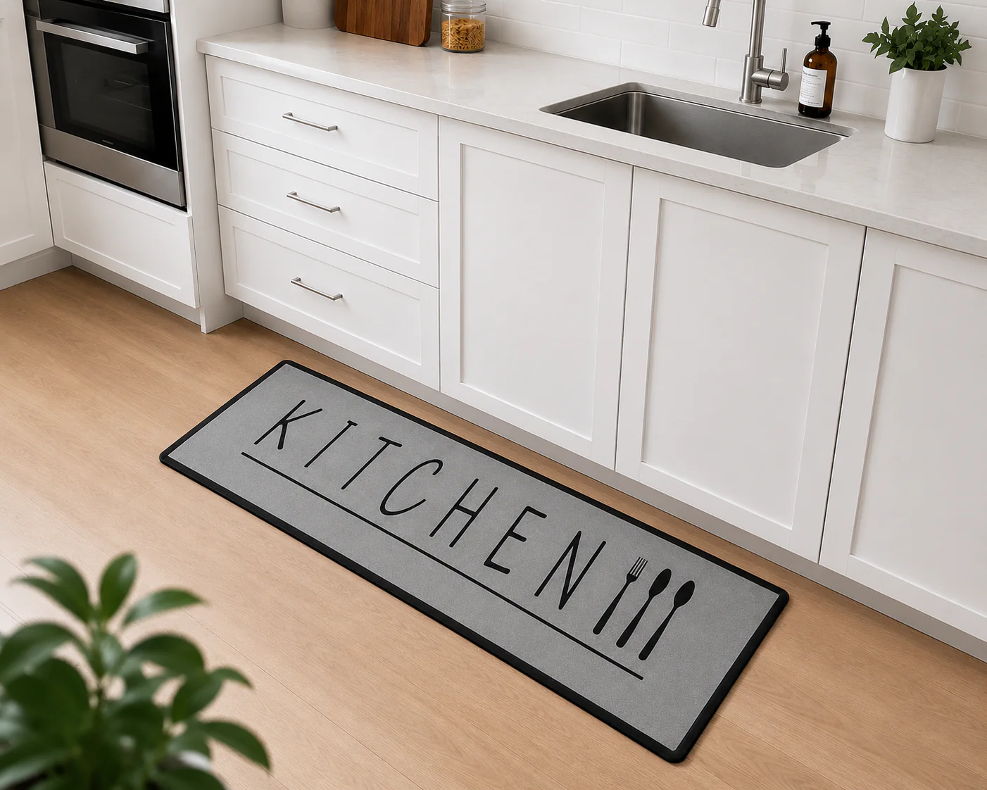 Hauskraft Keukenloper Kitchen – Grijs – 80×200 cm – Vloerkleden – Keuken Tapijt – Keukenmat – Loper Tapijt – Loper Vloerkleed