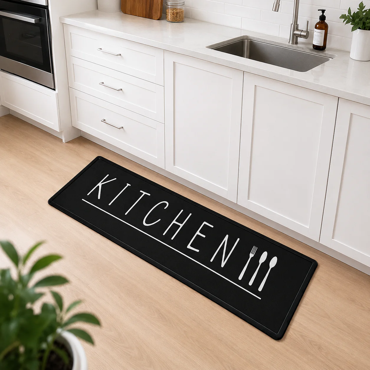 Hauskraft Keukenloper Kitchen – Zwart – 80×200 cm – Vloerkleden – Keuken Tapijt – Keukenmat – Loper Tapijt – Loper Vloerkleed