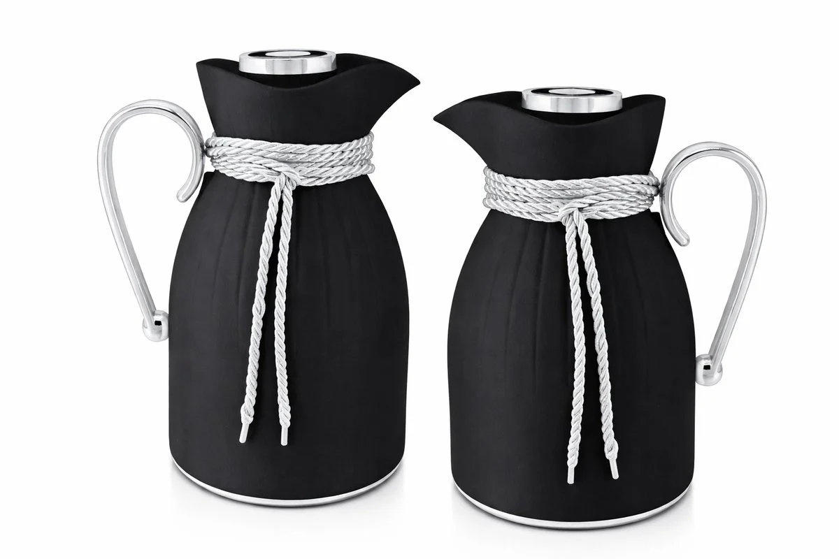 Kadirelli Thermoskan – 1L + 1L – Set van 2 – Zwart/Zilver – RVS Inox – Themosfles