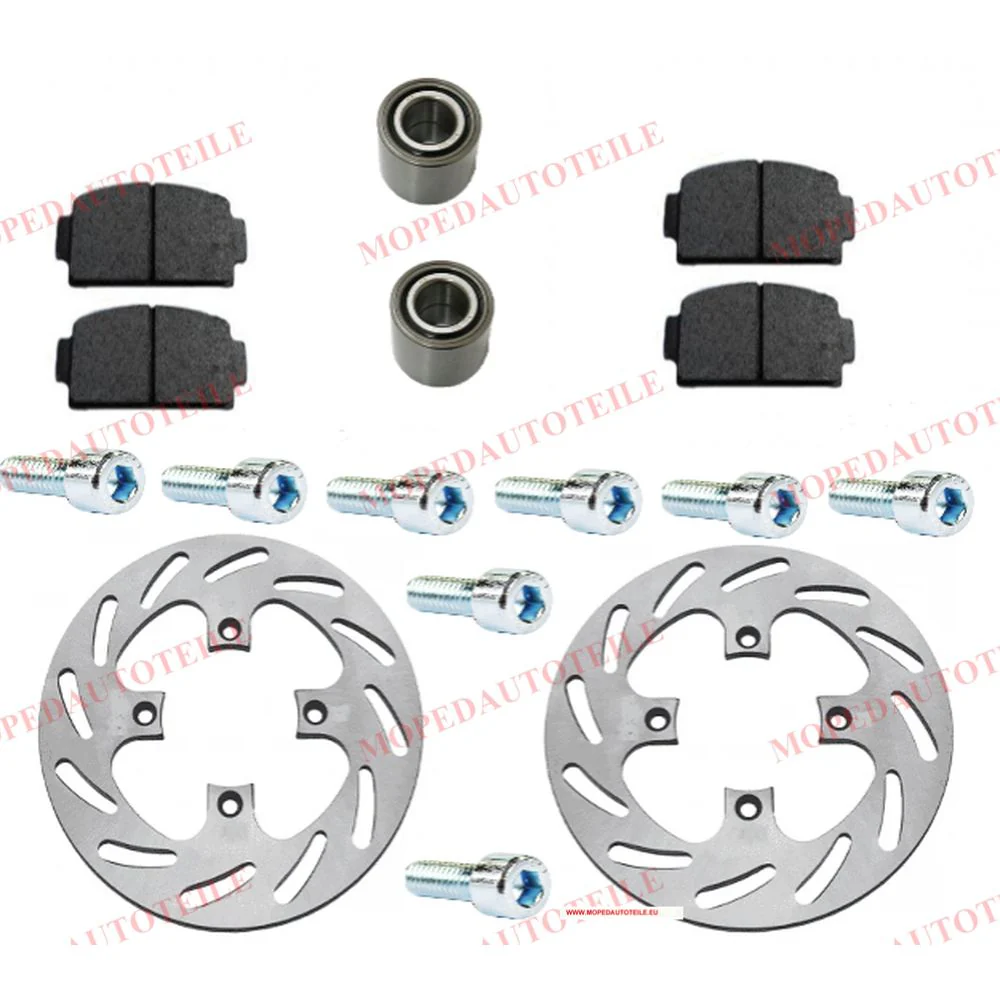 Achterste remset, Ligier(JS50/JS60/IXO) Microcar(M8/MGO 1/2/3/4),Remblokken+Wiellager+Remschijf+Schroeven