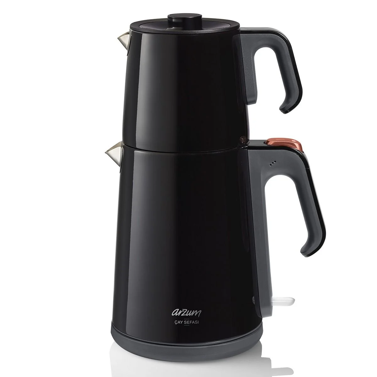 Arzum Cay Sefasi AR3080 Zwart – Elektrische Theepot – Inox – 1.8L + 1.2L – Led-indicator – 360° Basis – 1650W