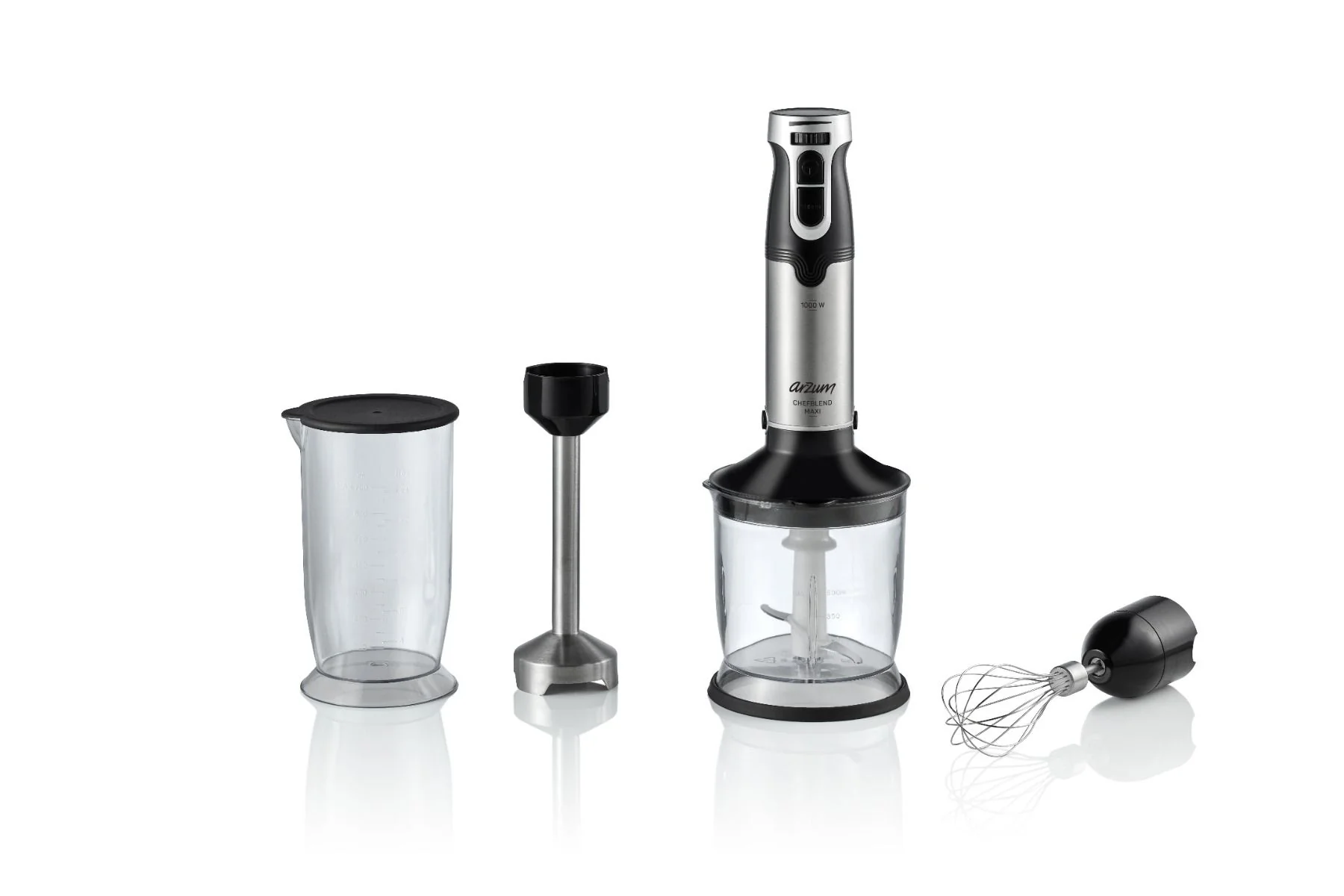 Arzum Chefblend Maxi Staafmixer Set – 1000 W – Traploze snelheidsinstelling – Maatbeker – Mixbeker – Zwart, RVS